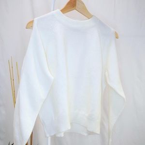 White Warm fuzzy sweater | Open Shoulder Cut